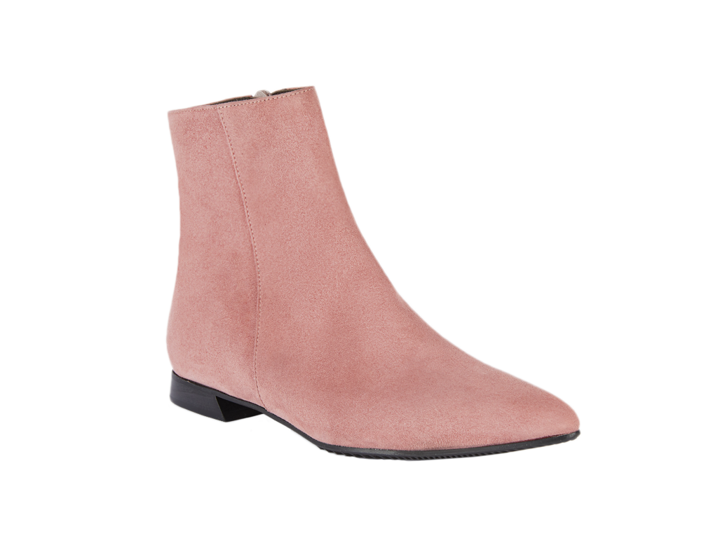 Pointy bootie in antique pink suede